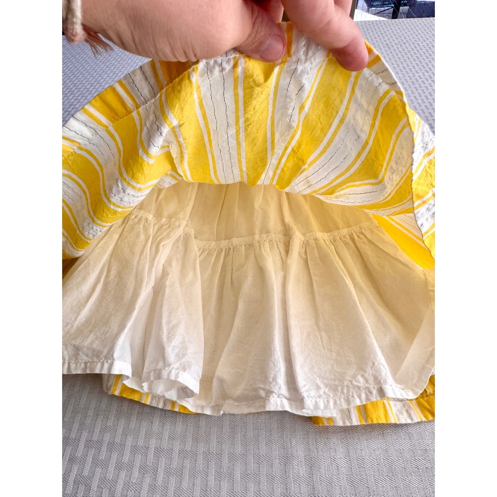 Tahari Girls Yellow White Stripe Metallic Sundress Smocked Back Cutout Bow Tie - Picture 3 of 11